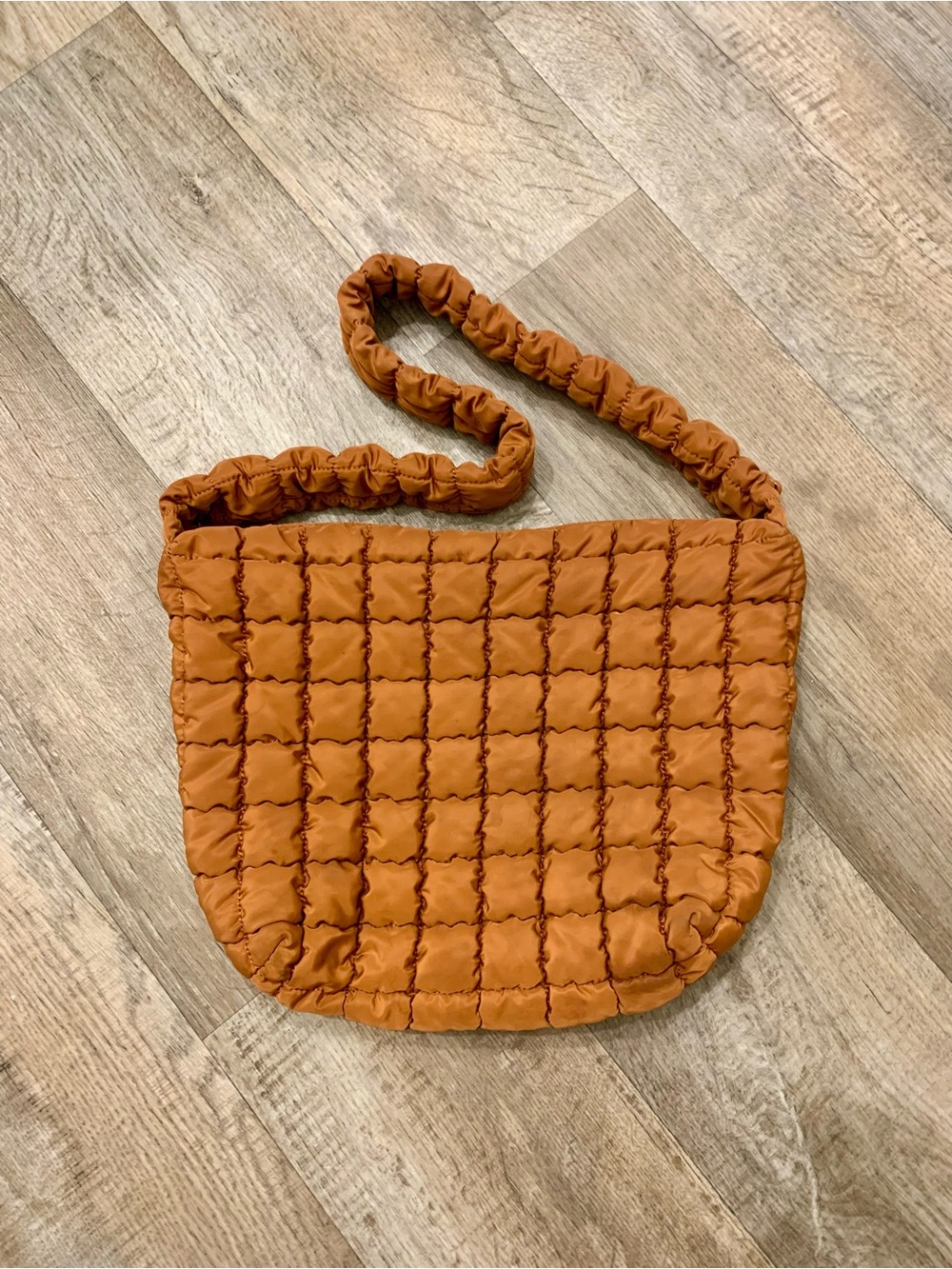 Madison West Brown Rust Orange Quilted Puffer Hobo Crossbody Bag